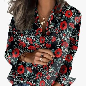 Zeagoo Red and Black Floral Blouse